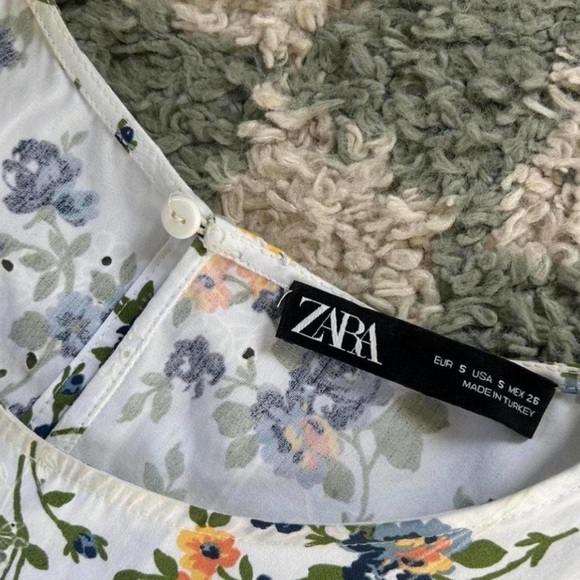 Zara White Floral Ruffle Tiered Mini Dress sz Small - Picture 4 of 7